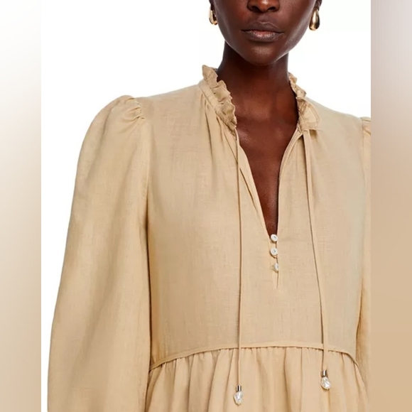 Veronica Beard Women's Neutral Lux Beige Hawken Tiered Linen Mini Dress Size 8 - Picture 2 of 11